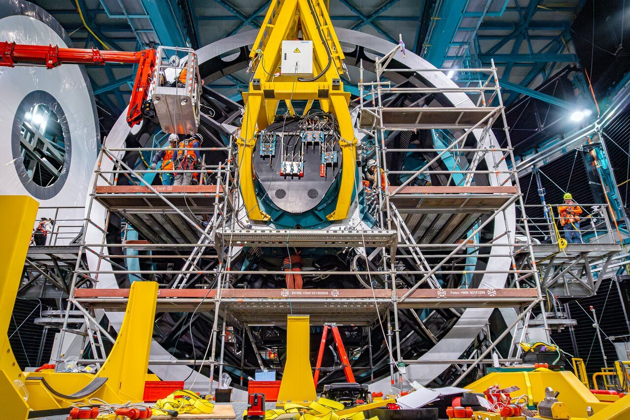 <p>Installation of the <a href="https://rubinobservatory.org/explore/how-rubin-works/technology/camera">LSST Camera</a> on the <a href="https://noirlab.edu/public/programs/vera-c-rubin-observatory/simonyi-survey-telescope/">Simonyi Survey Telescope</a> at <a href="https://rubinobservatory.org/">NSF–DOE Vera C. Rubin Observatory</a> in March 2025.</p>
