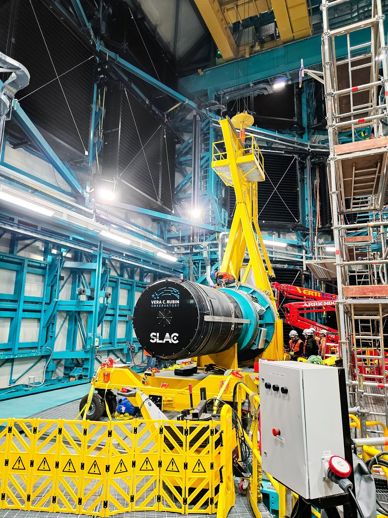 <p>The <a href="https://rubinobservatory.org/">NSF–DOE Vera C. Rubin Observatory</a> team installing the <a href="https://rubinobservatory.org/explore/how-rubin-works/technology/camera">LSST Camera</a> on the <a href="https://noirlab.edu/public/programs/vera-c-rubin-observatory/simonyi-survey-telescope/">Simonyi Survey Telescope</a> in March 2025.</p>