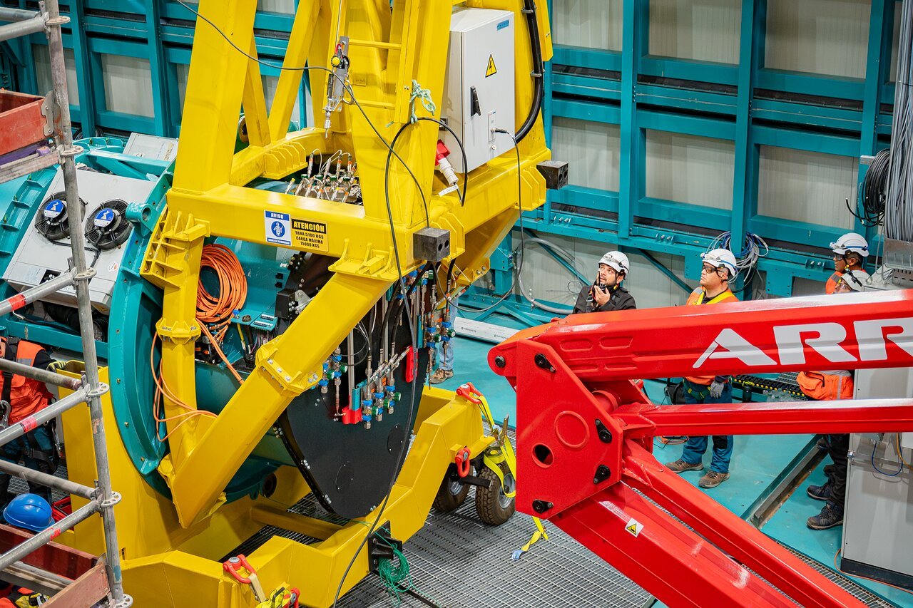 <p>The <a href="https://rubinobservatory.org/">NSF–DOE Vera C. Rubin Observatory</a> team installing the <a href="https://rubinobservatory.org/explore/how-rubin-works/technology/camera">LSST Camera</a> on the <a href="https://noirlab.edu/public/programs/vera-c-rubin-observatory/simonyi-survey-telescope/">Simonyi Survey Telescope</a> in March 2025.</p>